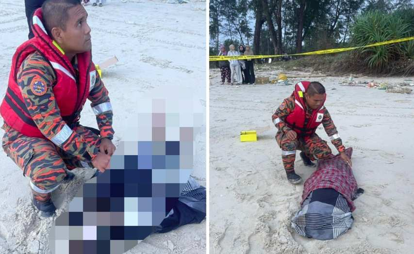 The younger brother of a firefighter who drowned at Pantai Kandis was found dead early today at Pantai D’Aur, about 200 metres from where his elder brother’s body was discovered yesterday. Photo: Kelantan Fire and Rescue Department