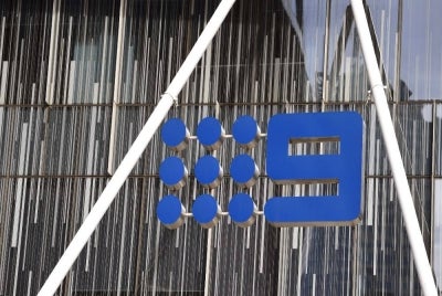 The logo for Channel Nine adorns the side of their building in Melbourne on July 26, 2018. - (Photo by WILLIAM WEST / AFP)