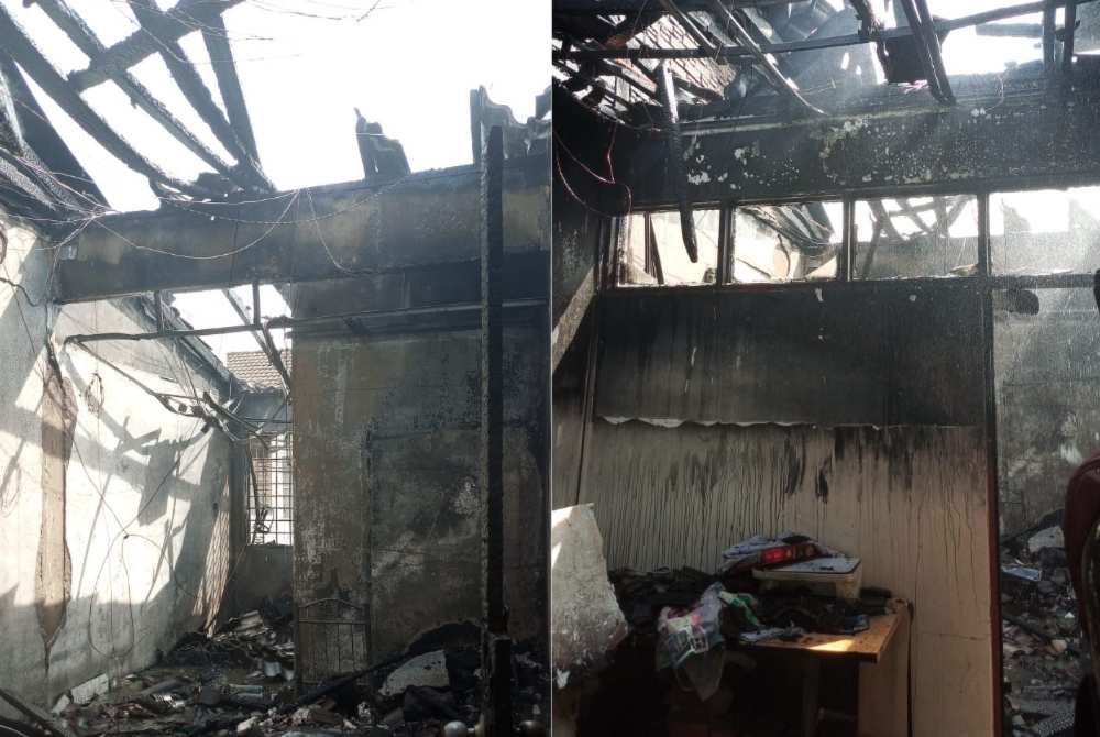 Three double-storey terrace houses in Halaman Kikik, Taman Inderawasih here were damaged in a fire on Thursday. Photo: Penang Fire and Rescue Department