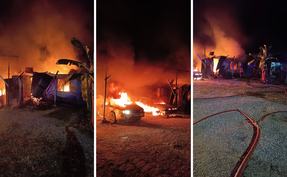 Five members of a family were burnt to death in a fire that engulfed a house in Kampung Pamah Kulat here early today. Photo: Pahang Fire and Rescue Department