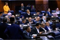 The atmosphere in the hall during the bloc vote at the First Meeting of the Fifth Session of the 15th Parliament Dewan Rakyat at the Parliament Building on Monday. Photo: Bernama