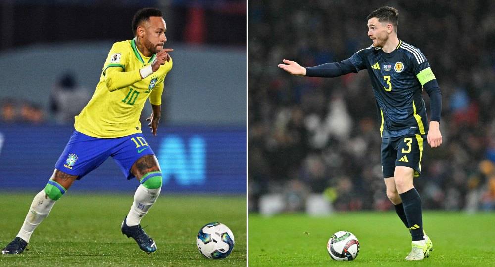 Brazil's forward Neymar and Scotland's defender Andrew Robertson. AFP FILE PIX