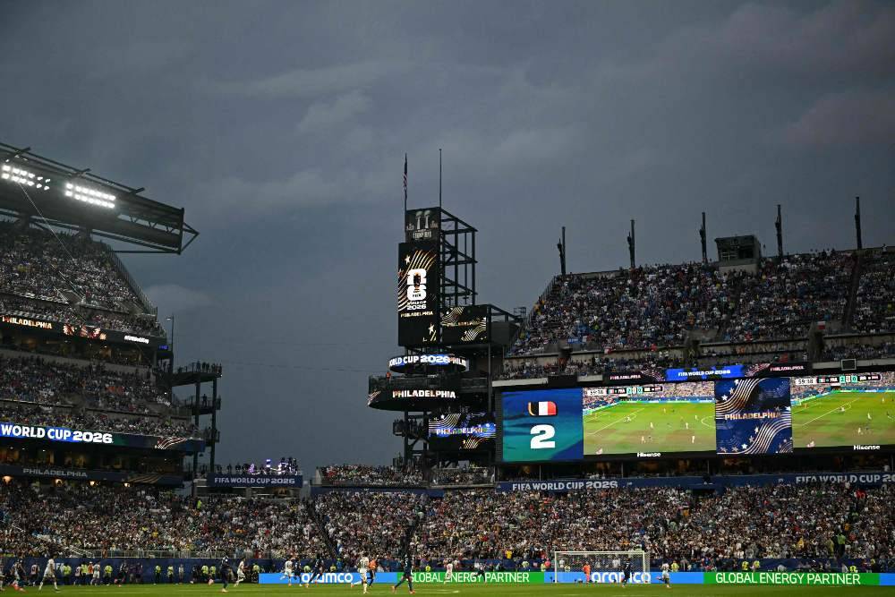 French and Iraqi fans attend the 2026 World Cup Group I football match between France and Iraq at the Philadelphia Stadium in Philadelphia on June 22, 2026. Photo by AFP
