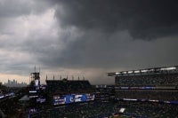 A view of the Philadelphia Stadium as the 2026 World Cup Group I football match between France and Iraq is suspended due to adverse weather in Philadelphia on June 22, 2026. Photo by AFP