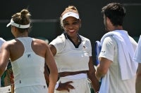 US player Serena Williams smiles at the practice courts at The All England Lawn Tennis and Croquet Club in Wimbledon, southwest London, on June 24, 2026, ahead of the 2026 Wimbledon Championships. (Photo by AFP) 