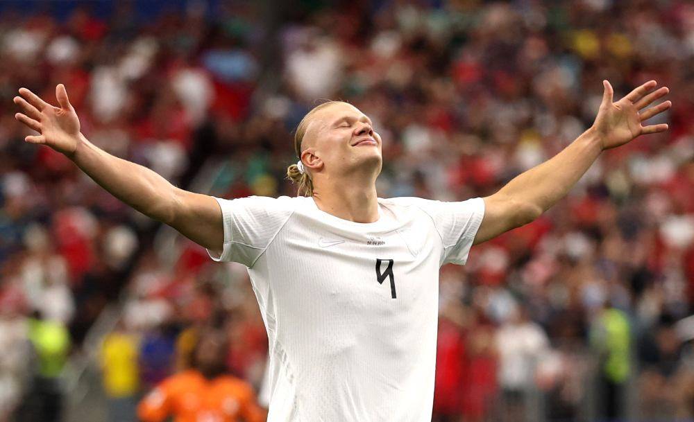 Erling Haaland #9 of Norway celebrates scoring his team's second goal during the FIFA World Cup 2026 Round Of 32 match between Cote d'Ivoire and Norway at Dallas Stadium. Photo by AFP