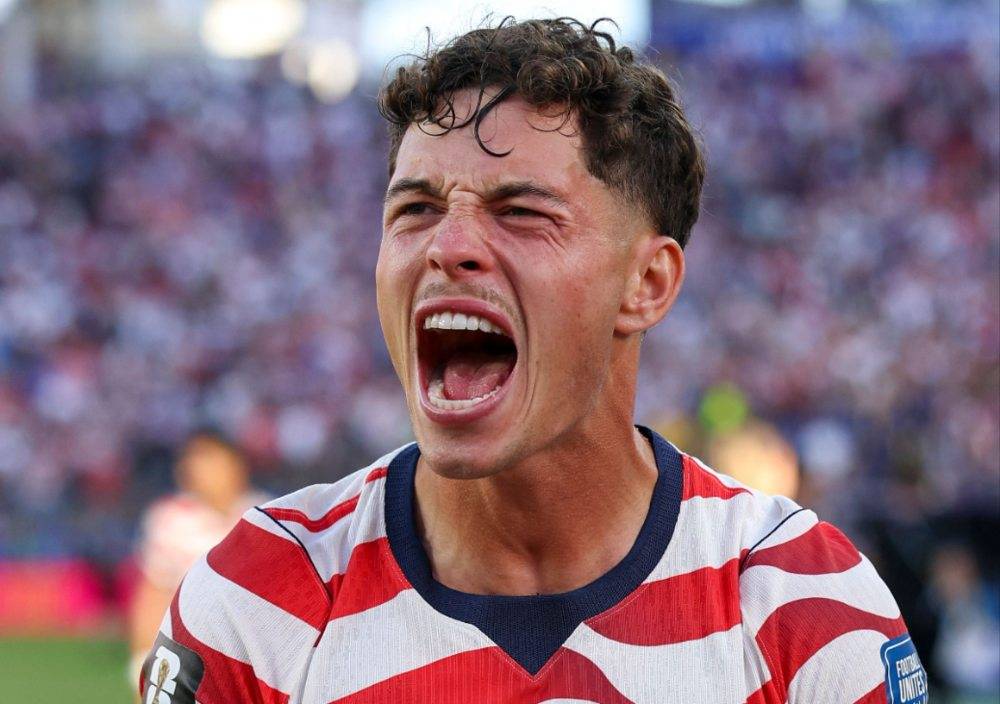 Sebastian Berhalter #14 of the United States celebrates victory after the FIFA World Cup 2026 Round of 32 match between USA and Bosnia and Herzegovina at San Francisco Bay Area Stadium. Photo by AFP