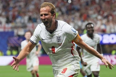 England's forward #09 Harry Kane celebrates scoring his team's second goal during the 2026 World Cup round of 32 match football between England and the Democratic Republic of Congo at the Atlanta Stadium in Atlanta. Photo by Odd Andersen/AFP