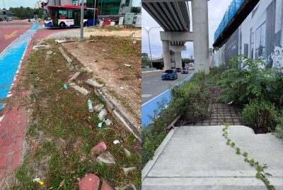Just days after LRT3 began operations on June 29, public attention turned to the lack of safe pedestrian access around several Shah Alam stations, drawing criticism of MBSA after photos and videos went viral. Photo: Threads