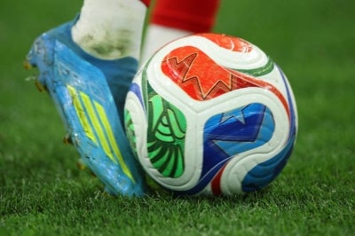 A detailed view of the adidas Trionda FIFA World Cup 2026 match ball during the FIFA World Cup 2026 Round Of 32 match between Switzerland and Algeria at BC Place Vancouver. Photo by AFP