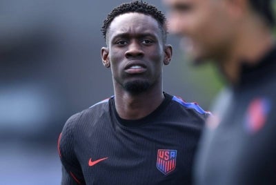 US President Donald Trump reportedly made calls to FIFA that led to US player Folarin Balogun’s one-match ban being rescinded, giving the US a major boost ahead of their Round of 16 clash with Belgium. (Photo by JAMIE SQUIRE / GETTY IMAGES NORTH AMERICA / Getty Images via AFP)
