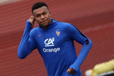Kylian Mbappe in training ahead of the 2026 FIFA World Cup quarter finals (Photo by FRANCK FIFE / AFP)