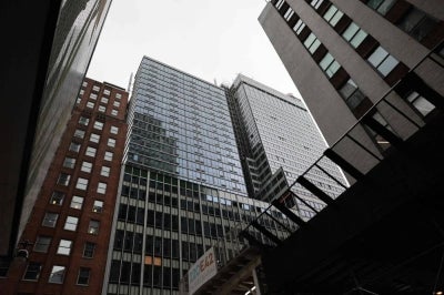 The former Pfizer headquarters building is seen on July 7, 2026 in New York City. Construction workers working on the former pharmaceutical company building, a high-profile housing project, were evacuated after it was determined that it was at risk of collapse. - (Photo by Michael M. Santiago / Getty Images via AFP)
