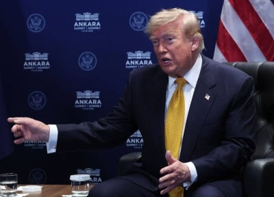 US President Donald Trump at the NATO summit in Ankara, Turkiye(Photo by Filip SINGER / POOL / AFP)