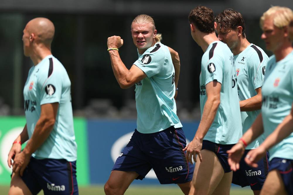 Norway's forward #09 Erling Braut Haaland takes part in a training session at the Inter Miami CF Training Facility ahead of their clash against England (Photo by PATRICIA DE MELO MOREIRA / AFP)