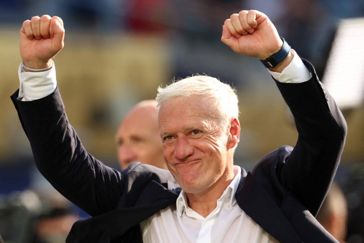 France's head coach Didier Deschamps celebrates after winning the 2026 World Cup football tournament quarter-final match between France and Morocco at Boston Stadium in Foxborough on July 9, 2026. (Photo by AFP)