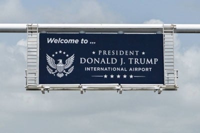A Florida airport was renamed after Donald Trump on Thursday, accelerating a push by the US president and supporters to plaster his name and image on everything from national landmarks to banknotes.(Photo by CHANDAN KHANNA / AFP)