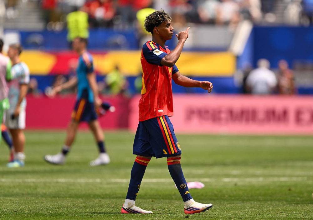 Lamine Yamal after Spain's win against Belgium in the quarter finals of 2026 FIFA World Cup (Photo by David Ramos / GETTY IMAGES NORTH AMERICA / Getty Images via AFP)
