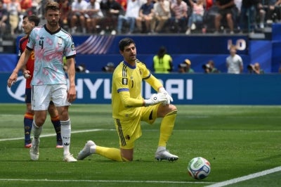  Courtois, 34, who revealed to reporters that he had wanted to stay on the field before being subbed off, offered sympathy to Lammens. (Photo by Patrick T. Fallon / AFP)