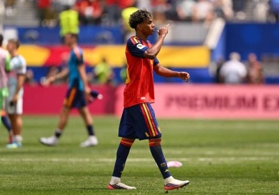 Lamine Yamal after Spain's win against Belgium in the quarter finals of 2026 FIFA World Cup (Photo by David Ramos / GETTY IMAGES NORTH AMERICA / Getty Images via AFP)