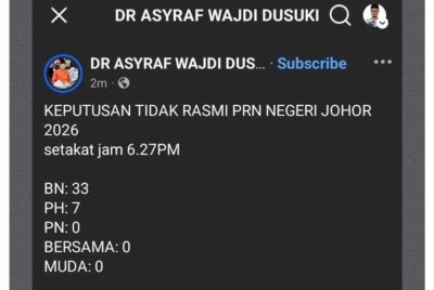 The update was shared by Umno secretary-general Datuk Dr Asyraf Wajdi Dusuki on Facebook.