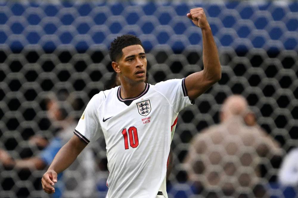 England's midfielder #10 Jude Bellingham (Photo by MAURO PIMENTEL / AFP)