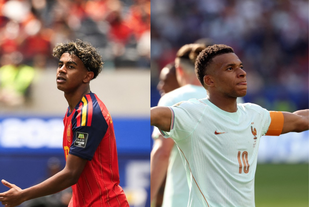 Spain's Lamine Yamal (left) and France's Kylian Mbappe (right) Original pictures by AFP