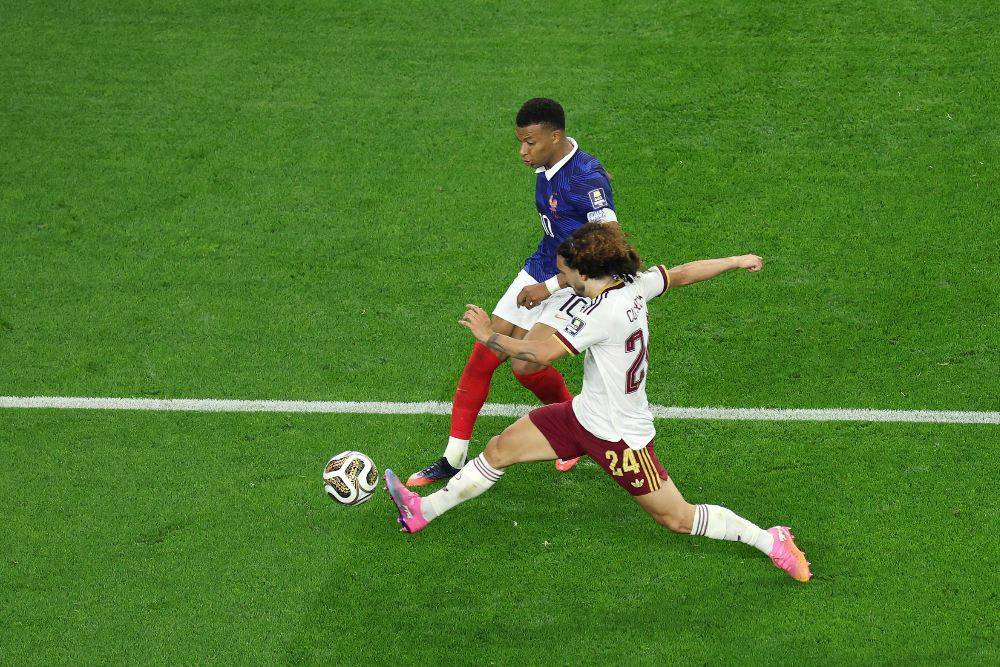Kylian Mbappe #10 of France controls the ball against Marc Cucurella #24 of Spain during the FIFA World Cup 2026 Semi Final match between France and Spain. Photo by AFP
