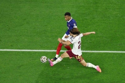Kylian Mbappe #10 of France controls the ball against Marc Cucurella #24 of Spain during the FIFA World Cup 2026 Semi Final match between France and Spain. Photo by AFP