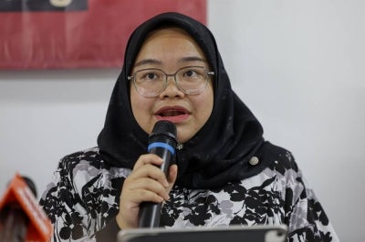 Muda president Amira Aisya Abd Aziz during a press conference at the PSM Negeri Sembilan office on Thursday. - Photo by Bernama