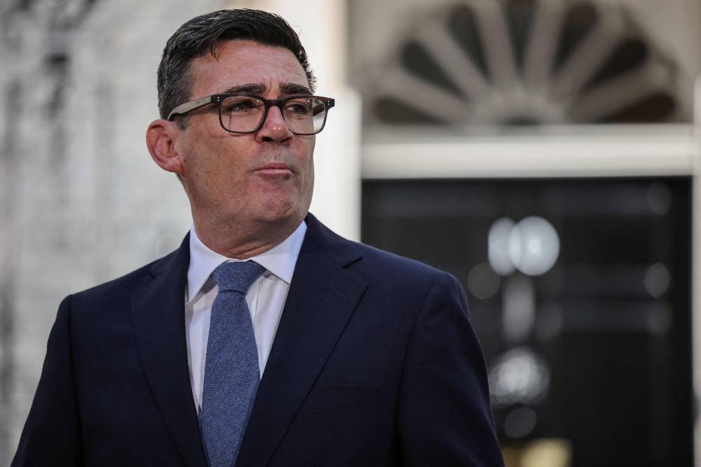 Britain's new Prime Minister Andy Burnham gives his first speech in front of 10 Downing Street in central London. Photo by Henry Nicholls/AFP