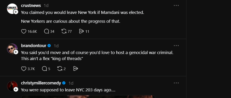 Comments made by users under Michael Rapaport’s post in support of Netanyahu /@Threads