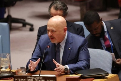 International Criminal Court (ICC) Prosecutor Karim Khan, attends a United Nations Security Council meeting on Sudan and South Sudan at the United Nations headquarters on Jan 27, 2025 in New York City. - (Photo by Michael M. Santiago / Getty Images via AFP)