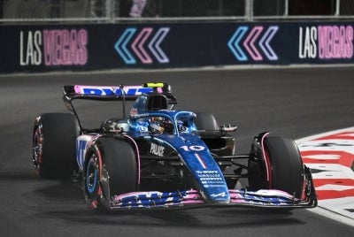 Alpine's French driver Pierre Gasly races during the second practice session for the Las Vegas Grand Prix on Nov 17, 2023, in Las Vegas, Nevada. - (Photo by ANGELA WEISS / AFP)