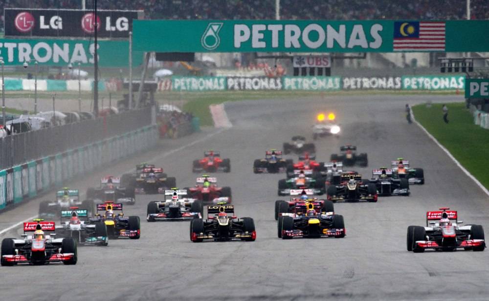 This file picture taken on March 25, 2012 shows Formula One cars accelerating at the start of Formula One's Malaysia Grand Prix at the Sepang International Circuit in Sepang. AFP FILE PIX