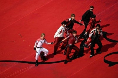 South Korean boy band BTS perform at the Half Time Show during the 2026 World Cup football tournament final match between Spain and Argentina at the New York/New Jersey Stadium in East Rutherford on July 19. AFP FILE PIX