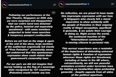 Statement from Massive Attack. Photo sources - @massiveattackofficial