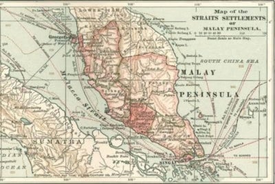 Historical map of the Straits Settlements of the Malay Peninsula from the 10th edition of the Encyclopaedia Britannica, 1902.