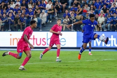 JDT player Eddy Israfiloz (left) fails to stop Chelsea FC player Estevao Willian (right) during the international friendly match between JDT and Chelsea FC at Sultan Ibrahim Stadium on Sunday. Photo by Bernama