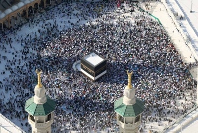 This aerial view shows Muslims visiting the Grand Mosque in the Saudi holy city of Mecca at the end of the annual Hajj pilgrimage. - (Photo by AFP)
