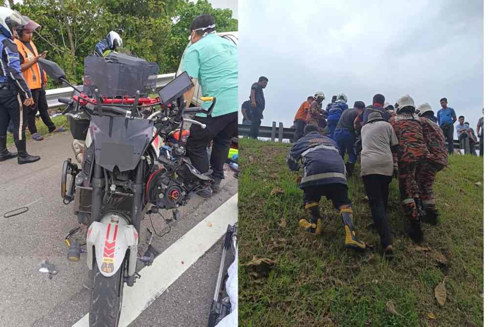 A man has died while two other motorcyclists were injured following an accident involving two motorcycles and two cars at Kilometre 127.4 of the North-South Expressway here on Tuesday.