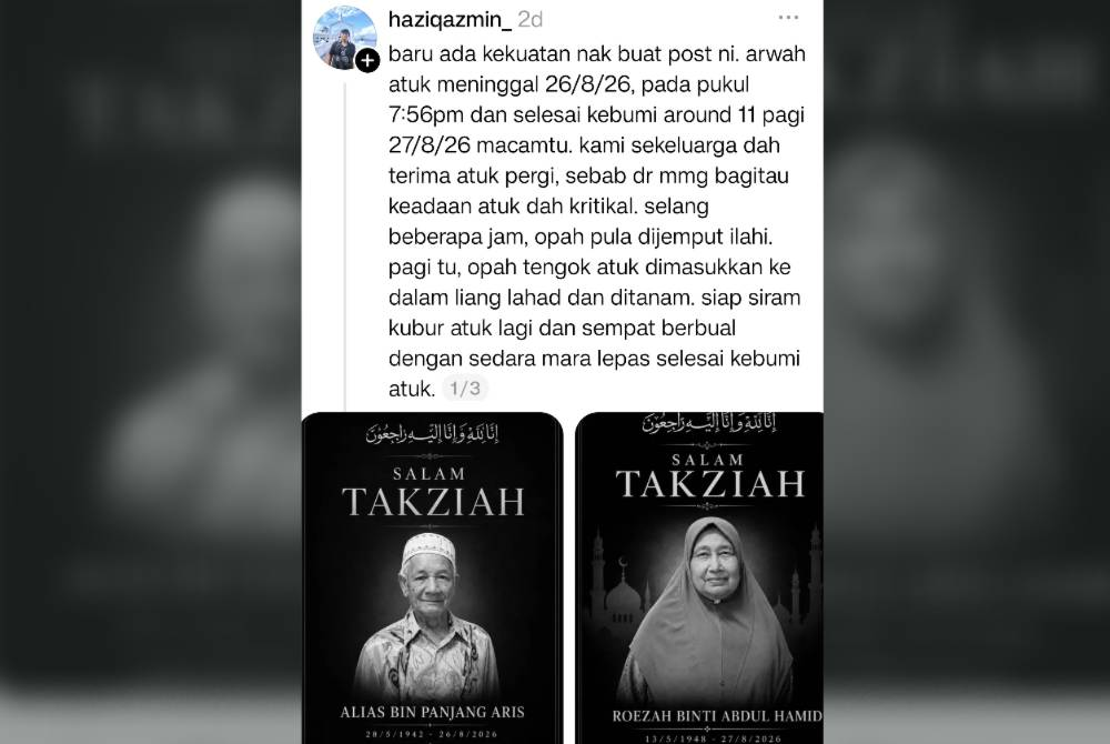 Haziq’s post on Threads about his grandparents, who died less than 24 hours apart.