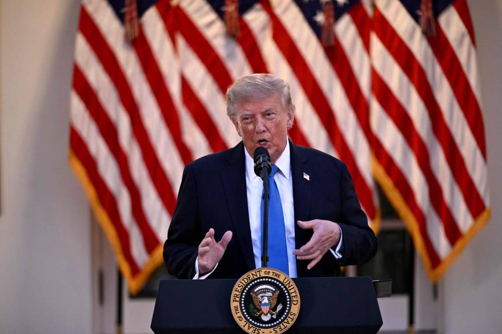 US President Donald Trump speaks while hosting a Rose Garden dinner at the White House in Washington, DC, on Sept 2, 2026. (Photo by Brendan SMIALOWSKI / AFP)