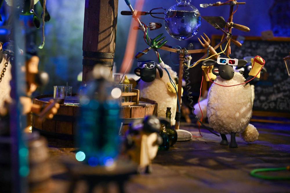This photo taken on March 4, 2026 shows set pieces for 'Shaun the Sheep: The Beast of Mossy Bottom', at Aardman Animations studios in Bristol, western England. - (Photo by BEN STANSALL / AFP)
