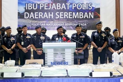 Bukit Aman NCID director Datuk Hussein Omar Khan during a press conference at the Seremban district police headquarters (IPD) today. - Photo by Bernama
