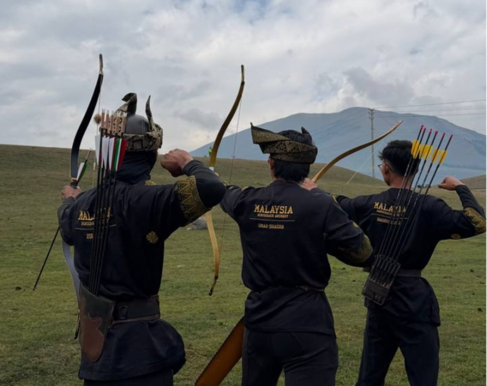 Hadiff Hamidi (right) and fellow horseback archers at the World Nomad Games 2026 in Kyrgyzstan. -Photo courtesy of Hadiff Hamidi.