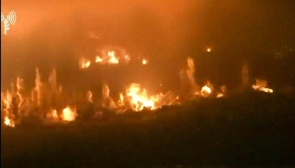This screen grab taken from a handout video released by the Israeli army on Sept 10, shows explosions that Israel says destroyed key underground infrastructure built by the Iran-backed Hezbollah group on the strategic Ali al-Taher ridge in southern Lebanon. Photo by AFP