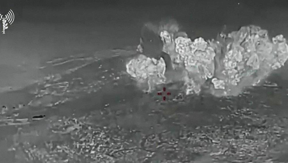 This screen grab taken from a handout video released by the Israeli army on Sept 10, shows explosions that Israel says destroyed key underground infrastructure built by the Iran-backed Hezbollah group on the strategic Ali al-Taher ridge in southern Lebanon. Photo by AFP