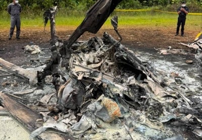 The BO-105 S helicopter crashed at the end of the Long Lellang STOLport, killing pilot Capt Zainol Afiq Bee Sham, 30, Dr Ainul Baraah Kamaruddin, 33, medical assistant Alexson Adit Henry, 31, staff nurses Debra Moset, 40, and Jessie Paya Jok, 44. Photo by Bernama