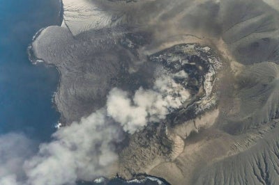 This handout aerial picture taken on Sept 6 by the Indonesia's Center for Volcanology and Geological Hazard Mitigation shows the Mount Krakatau in the Sunda Strait, in South Lampung. Photo by AFP